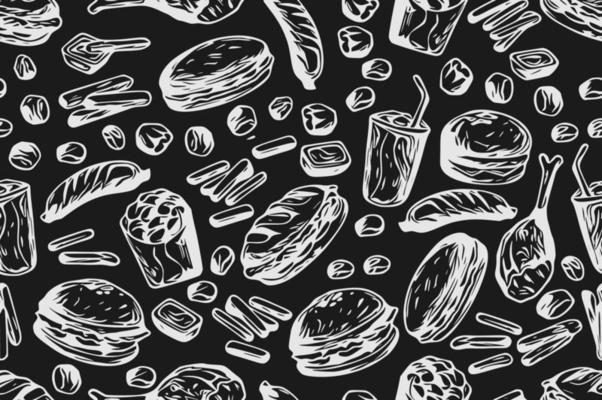 Black and white image of cartoon-styled food