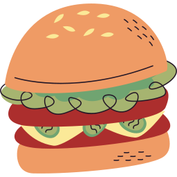 Hamburger in a cartoon style with a transparent background.